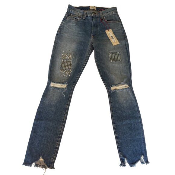 AO.LA by Alice and Olivia High Rise Studded Skinny Jeans Blue, Size 24 NEW WITH - Picture 3 of 11